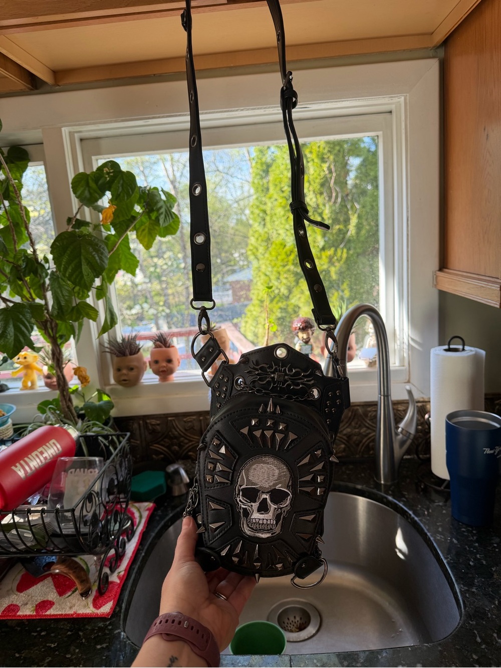Black Skull Studded Crossbody Bag